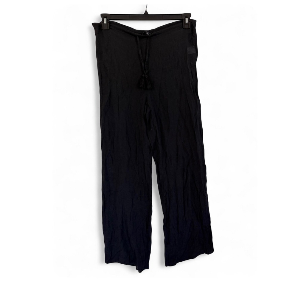 Aakaa Black Sheer Beach Pants Coverup Tassel Drawstring Small